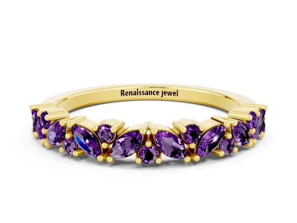 Marquise and Round Amethyst Vine Eternity Band with Prong Setting Yellow gold