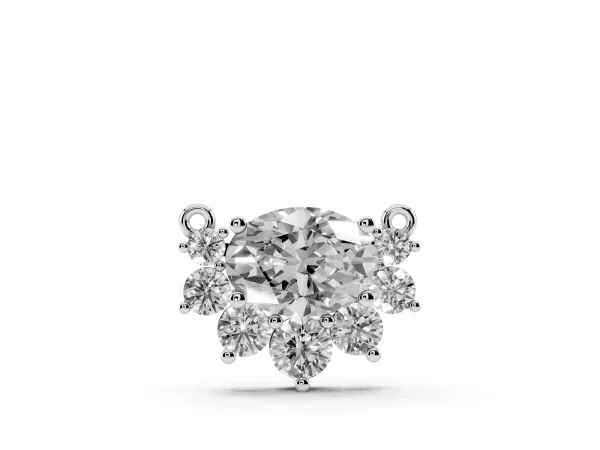 Oval Diamond Cluster Pendant with Prong Setting Silver