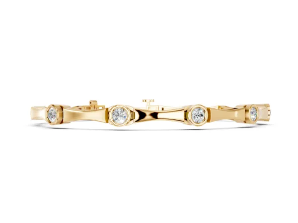 Bezel Set Round Diamond Bamboo Link Bracelet Yellow gold