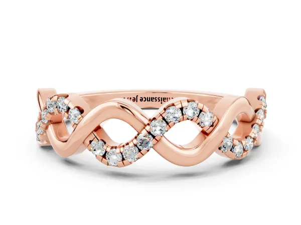 Twist Infinity Round Moissanite Band with Pavé Setting Rose gold