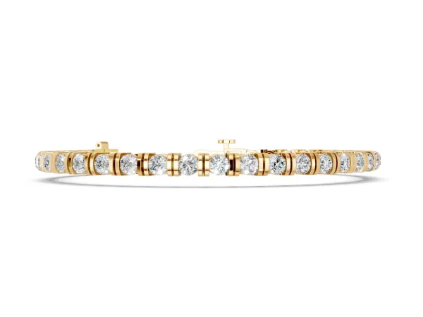 Round Brilliant Tennis Bracelet with Channel Set Stones and Box Clasp Yellow gold
