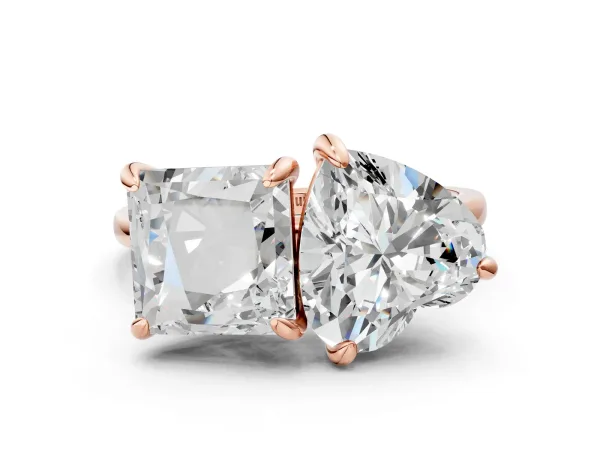 Heart and Princess Toi Moi Ring with Prong Setting and Plain Band Rose gold