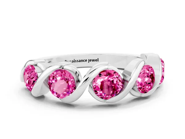 Round Pink Sapphire Wave Band with Channel Setting and Shared Prongs Platinum