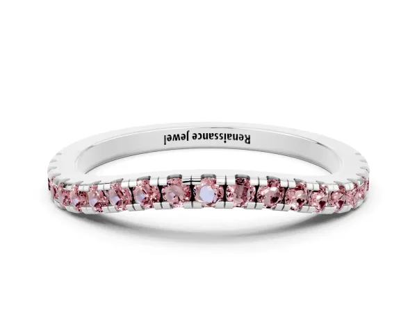 Round Morganite Pavé Half Eternity Band with Shared Prong Setting Platinum