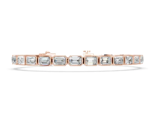 East-West Emerald Cut Diamond Tennis Bracelet with Bezel Setting Rose gold