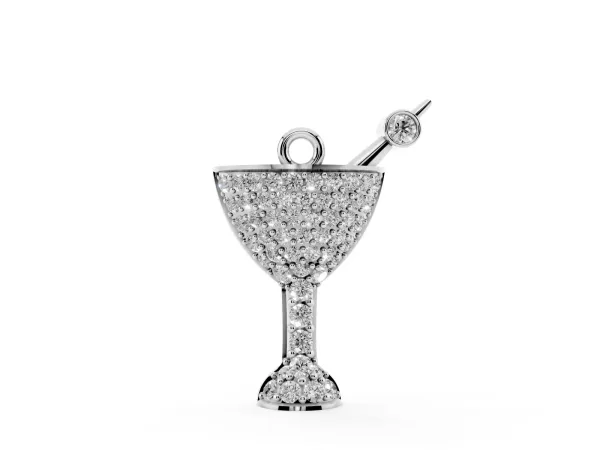 Pavé Round Diamond Martini Glass Pendant with Bezel Prong Setting White gold