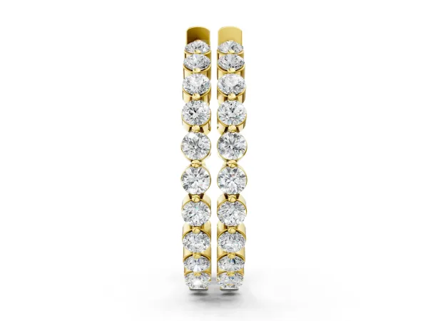 Round Cut Prong Set Diamond Hoop Earrings Yellow gold