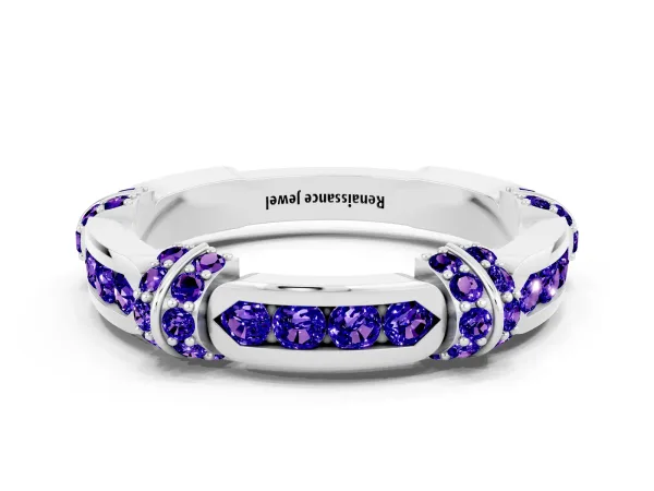 Pavé Round Tanzanite Link Band with Bezel Setting Platinum
