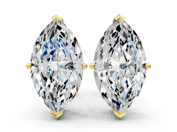 Marquise Cut Diamond Stud Earrings Yellow gold