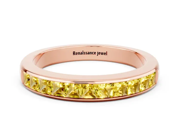 Channel Set Princess Cut Yellow Sapphire Eternity Band Rose gold