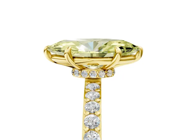 Fancy Yellow Marquise Cut Diamond Solitaire Engagement Ring with Pavé Band and Four-Prong Setting Yellow gold