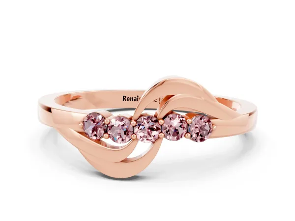 Five-Stone Round Morganite Crossover Band with Prong Setting Rose gold