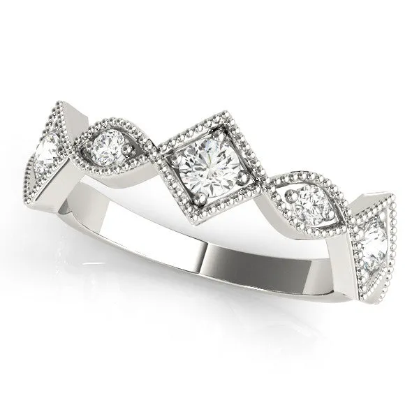Milgrain Diamond Marquise and Square Band with Bezel Setting Platinum