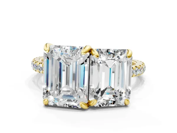 Emerald and Radiant Toi Moi Ring with Prong Setting and Micro Pave Band Yellow gold