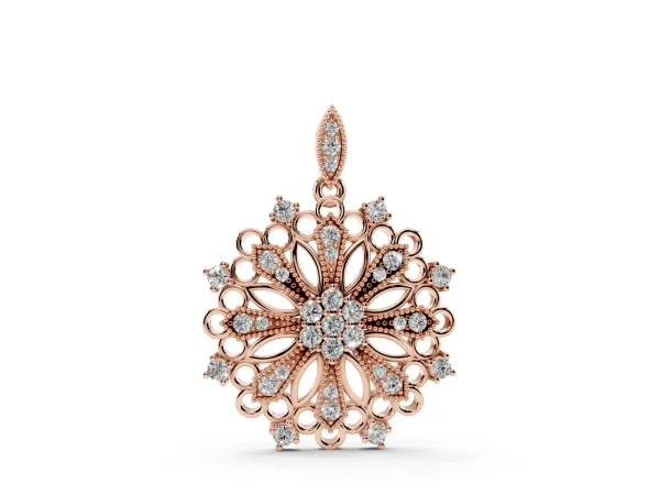 Round Diamond Cluster Milgrain Pendant Rose gold