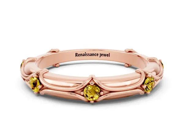 Round Yellow Sapphire Prong Set Milgrain Eternity Band Rose gold