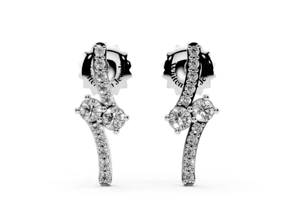 Round Diamond Two Stone Bypass Stud Earrings Platinum