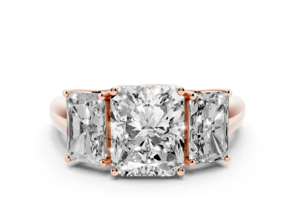 Three-Stone Radiant Cut Diamond Engagement Ring with Prong Setting Rose gold
