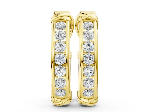Channel-Set Round Diamond Two-Tone Hoop Earrings with Claw Prong Setting Yellow gold