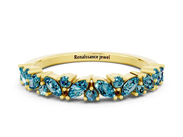 Marquise and Round Blue Topaz Vine Eternity Band with Prong Setting Yellow gold