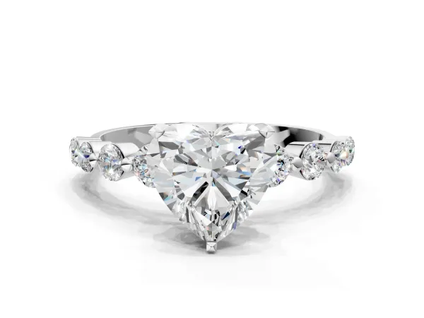 Heart Cut Solitaire Diamond Ring with Pave Band and Four-Prong Setting White gold