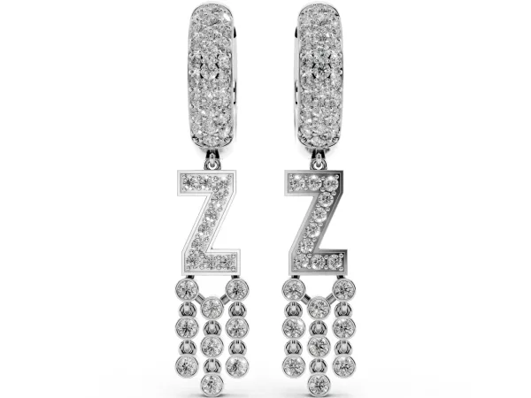 Round Diamond Initial Z Huggie Hoop Earrings Platinum
