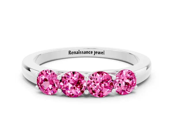 Four-Stone Round Pink Sapphire Prong-Set Band Platinum