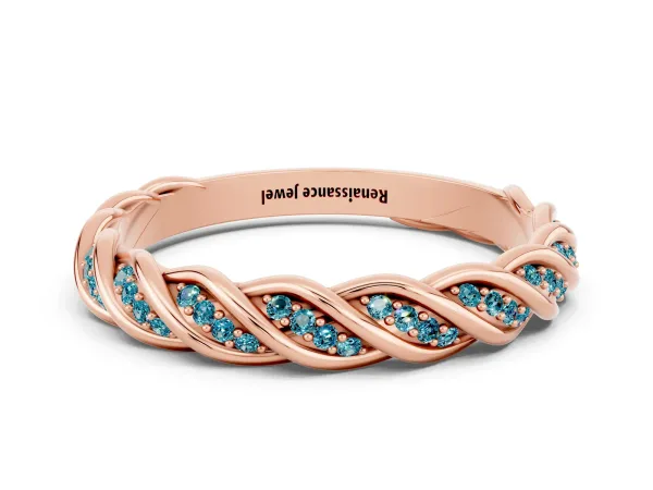 Twisted Pavé Round Blue Topaz Eternity Band with Shared Prong Setting Rose gold