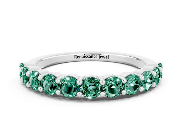 Round Green Sapphire Half Eternity Band with Prong Setting Platinum