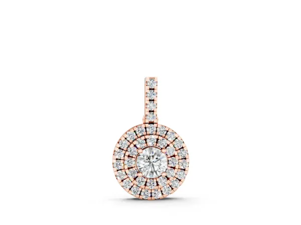 Round Double Halo Prong Set Diamond Pendant Rose gold
