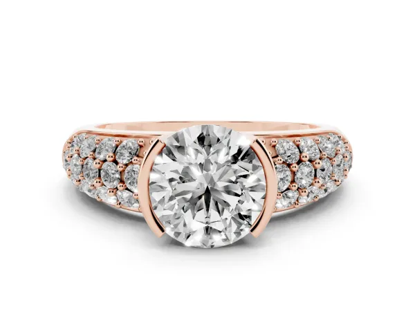 Round Cut Brilliant Pave Diamond Engagement Ring with Tension Prong Setting Rose gold