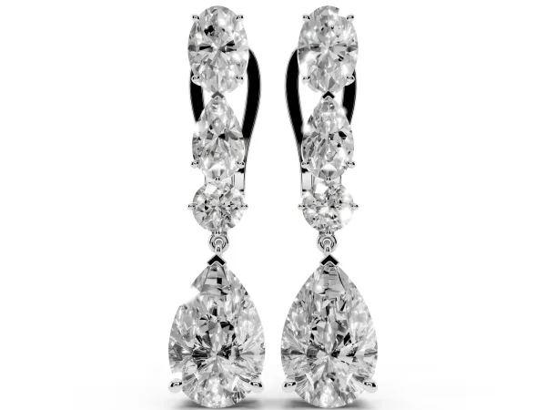 Oval, Pear and Round Diamond Huggie Drop Earrings Platinum