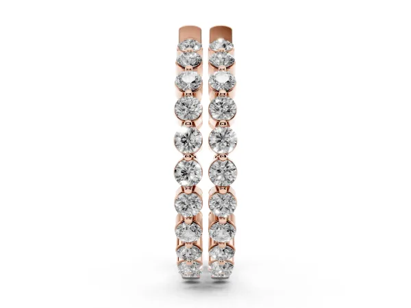 Round Cut Prong Set Diamond Hoop Earrings Rose gold