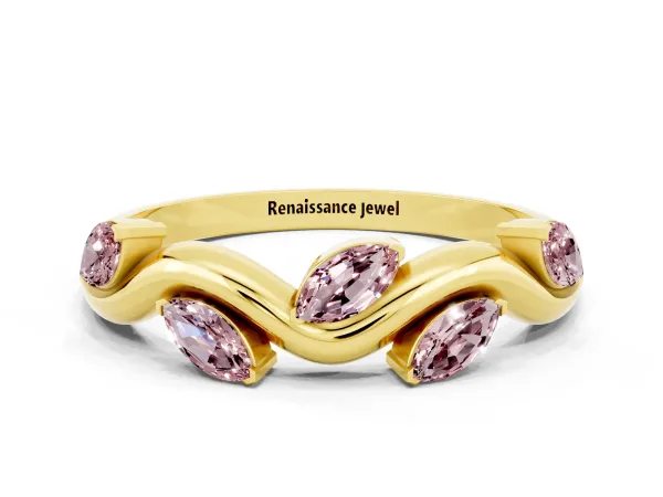 Marquise Morganite Twisted Band with Prong Setting Yellow gold