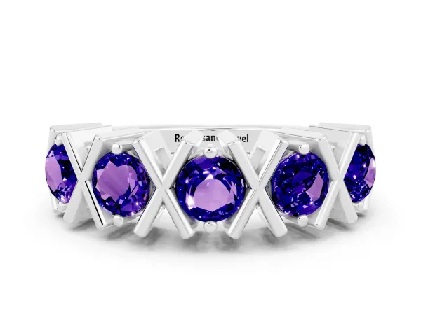 Round Tanzanite Channel Set Band with X-Prong Detail Platinum