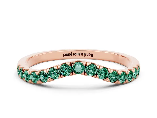 Curved Pavé Round Green Sapphire Wedding Band with Shared Prong Setting Rose gold