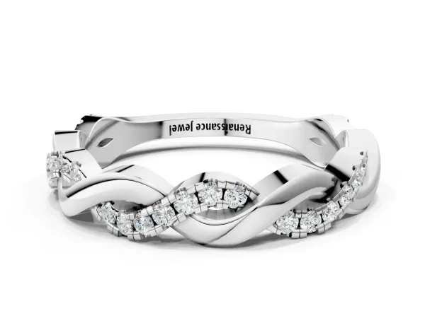 Pavé Round Diamond Twist Eternity Band with Shared Prong Setting Platinum