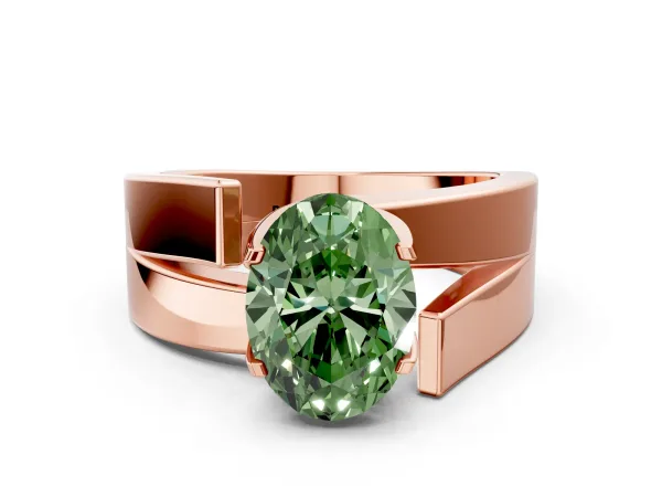 Fancy Green Modern Tension Set Oval Cut Diamond Solitaire Wide Band Ring Rose gold