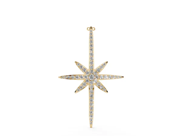 Pavé Round Diamond Starburst Pendant with Prong Setting Yellow gold