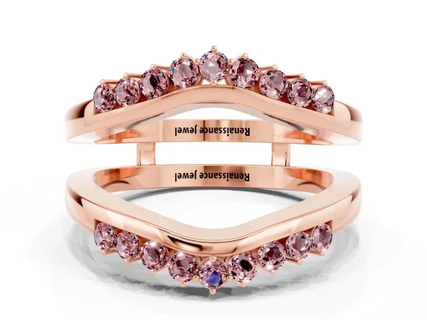 Round Morganite Chevron Contour Band with Prong Setting Rose gold