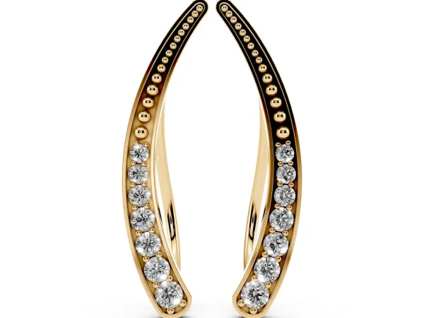 Pavé Round Diamond Curved Bar Earrings Yellow gold