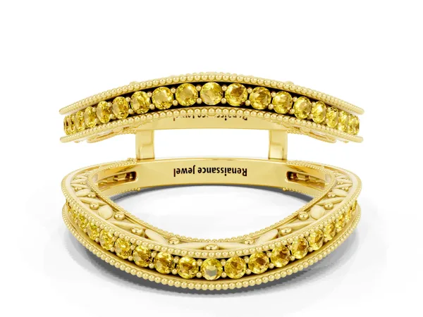 Round Yellow Sapphire Milgrain Eternity Band with Channel Setting Yellow gold