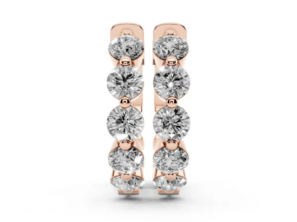 Round Brilliant Diamond Inside-Out Hoop Earrings with Shared Prong Setting Rose gold