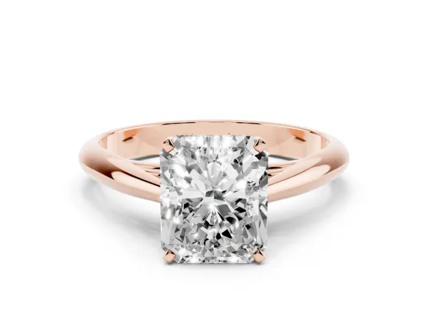 Radiant Cut Diamond Solitaire Engagement Ring with Cathedral Setting and Four-Prong Mount Rose gold