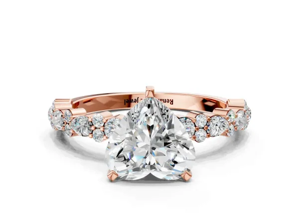 Heart Cut Diamond Side Stone Solitaire Ring with Round Moissanite and Four-Prong Setting Rose gold