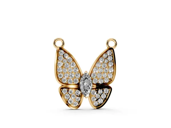 Pavé Oval Prong Butterfly Pendant Yellow gold