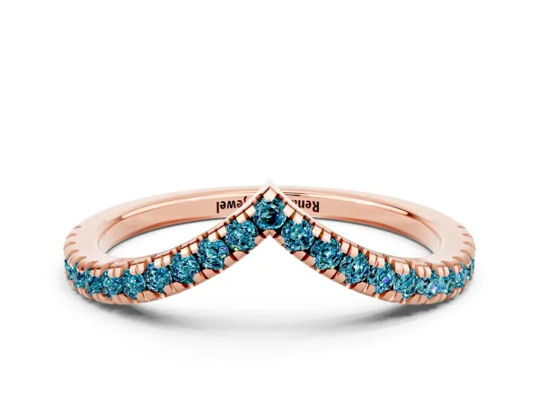 Pavé Round Blue Topaz V-Shaped Chevron Band with Shared Prong Setting Rose gold