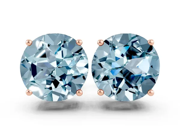 Round Cut Aquamarine Stud Earrings Rose gold