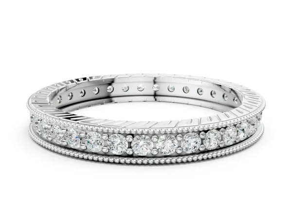 Round Cut Diamond Milgrain Bezel Set Eternity Band Platinum