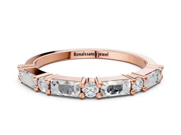 Baguette and Round Diamond Bar Setting Half Eternity Band with Prong Setting Rose gold